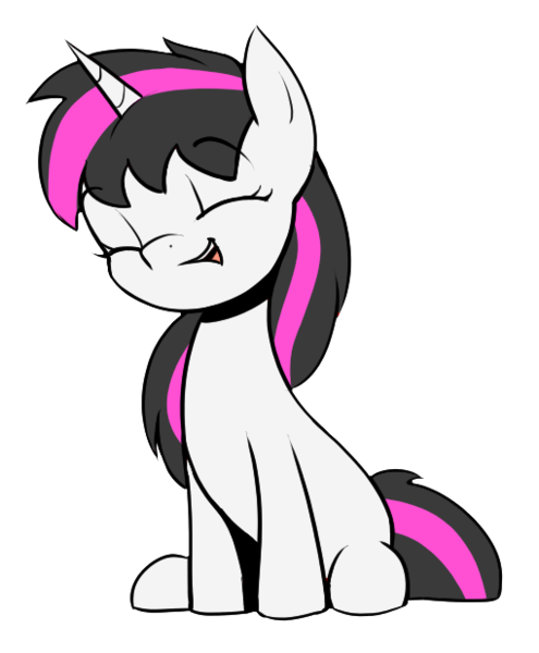 Size: 510x618 | Tagged: safe, artist:ahobobo, derpibooru import, oc, oc:quick strike, unofficial characters only, pony, unicorn, eyes closed, female, image, mare, png, simple background, sitting, smiling, solo, transparent background