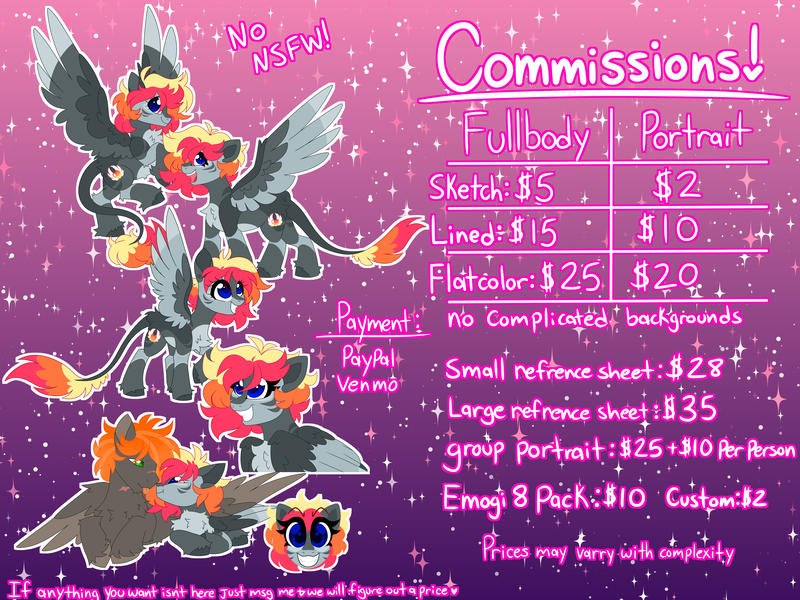 Size: 8000x6000 | Tagged: safe, artist:crazysketch101, derpibooru import, oc, oc:ashton burnside, oc:crazy looncrest, pegasus, pony, burncrest, bust, commissions open, commissions sheet, emoji, full body, image, png, portrait, shipping, unshorn fetlocks