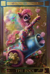 Size: 1581x2343 | Tagged: safe, artist:polnocnykot, derpibooru import, gummy, pinkie pie, alligator, crocodile, earth pony, pony, april fools, balloon, beads, blue eyes, bracelet, bunting, cake, candle, candy, cannon, cliff, colored, confetti, cotton candy, cute, danger, decoration, duo, duo male and female, ear piercing, female, female focus, food, funny, gummy bear, happy, hat, holiday, image, jewelry, jpeg, male, mare, necklace, open mouth, party, party cannon, party hat, party horn, pet, piercing, playing card, shiny, shooting, sitting, slinky, smiling, solo focus, tail, tarot, tarot card, teeth, the fool, thread, toy