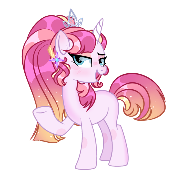 Size: 2048x2048 | Tagged: safe, artist:harmonyvitality-yt, derpibooru import, oc, unofficial characters only, pony, unicorn, base used, ethereal mane, eyelashes, female, horn, image, jewelry, magical threesome spawn, mare, multiple parents, offspring, parent:princess cadance, parent:shining armor, parent:twilight sparkle, png, raised hoof, simple background, smiling, starry mane, tiara, transparent background, underhoof, unicorn oc