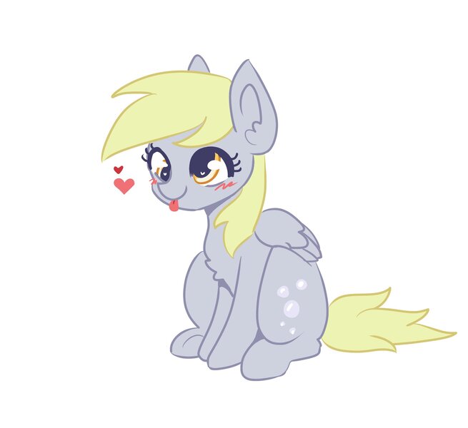 Size: 2027x1858 | Tagged: safe, artist:purinbee, derpibooru import, derpy hooves, pegasus, pony, blushing, female, heart, image, jpeg, mare, simple background, sitting, solo, tongue out, white background