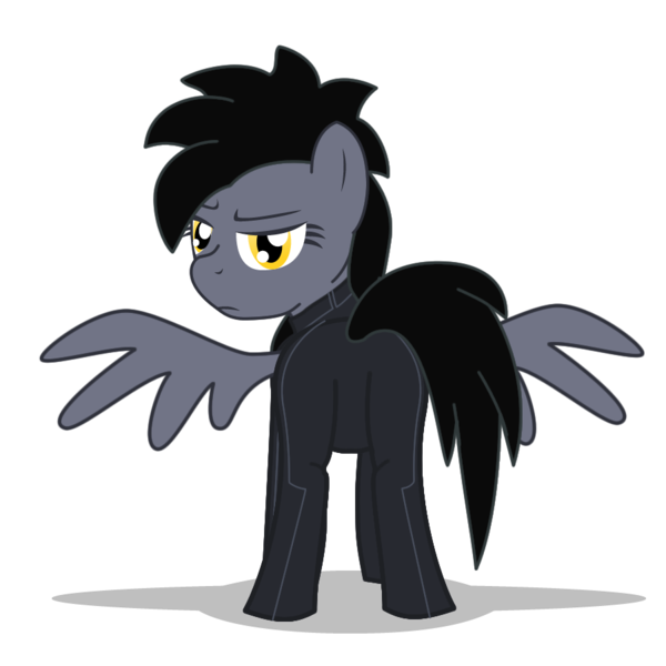 Size: 900x900 | Tagged: safe, artist:warren peace, derpibooru import, oc, oc:rainy day, unofficial characters only, pegasus, pony, fallout equestria, annoyed, ashes town, clothes, enclave, eyebrows, eyelashes, feathered wings, female, frown, full body, grand pegasus enclave, hooves, image, jumpsuit, looking at you, mare, pegasus oc, png, raised tail, rear view, shadow, show accurate, simple background, solo, solo female, spread wings, standing, tail, transparent background, wings