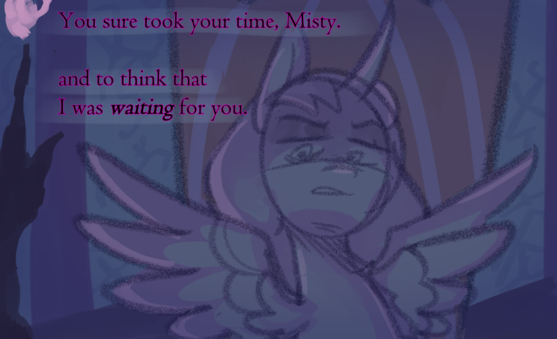 Size: 1123x685 | Tagged: safe, anonymous artist, derpibooru import, alicorn, pony, series:misty pov, spoiler:g5, dialogue, female, g5, image, implied misty, mare, opabitch, opaline arcana, png, spread wings, this will end in tears, this will not end well, wings