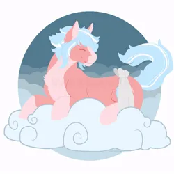Size: 900x900 | Tagged: safe, artist:waxraven, derpibooru import, oc, unofficial characters only, earth pony, pony, cloud, image, jpeg, on a cloud, sitting, sitting on cloud, solo