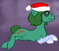 Size: 713x619 | Tagged: safe, artist:tempusfidgets, derpibooru import, oc, oc:tempus fidgets, unofficial characters only, earth pony, pony, christmas, crossed hooves, glasses, hat, holiday, image, looking at you, lying down, male, png, prone, santa hat, solo, stallion, tail