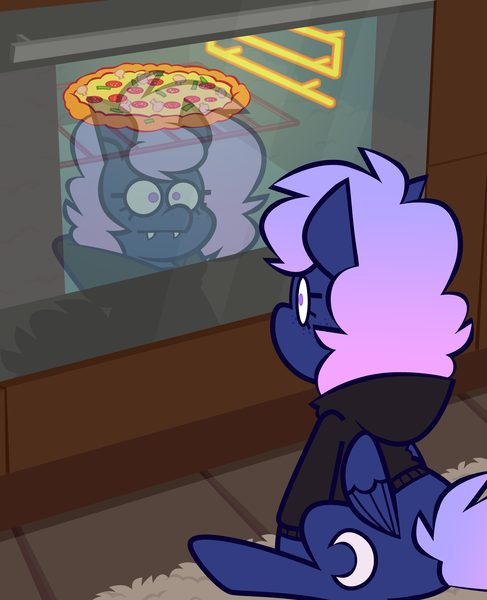 Size: 4576x5634 | Tagged: safe, artist:threetwotwo32232, derpibooru import, oc, pegasus, pony, clothes, female, food, hoodie, image, mare, oven, pizza, png, reflection