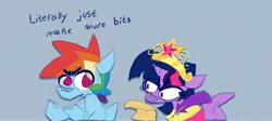 Size: 4096x1840 | Tagged: safe, artist:nekosnicker, derpibooru import, rainbow dash, twilight sparkle, twilight sparkle (alicorn), alicorn, pegasus, pony, dialogue, duo, image, jpeg, open mouth, simple background, this will end in inflation