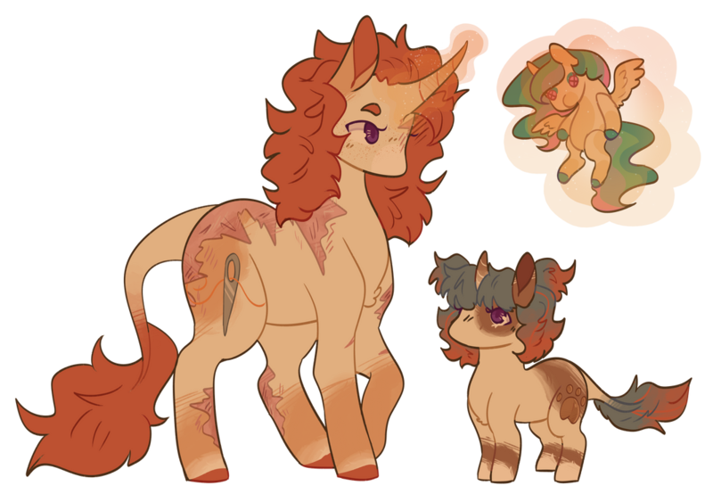 Size: 1065x750 | Tagged: safe, artist:mynameislazy, derpibooru import, oc, oc:cream cookie, oc:pap cookie, pony, unicorn, cutie mark, daughter, female, image, leonine tail, magic, mother and child, mother and daughter, parent, plushie, png, tail