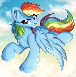 Size: 3154x3210 | Tagged: safe, artist:woonborg, derpibooru import, rainbow dash, pegasus, pony, cloud, faic, flying, image, png, sky, smiling, smirk, smug, smugdash, solo, speedpaint, spread wings, time-lapse, wings