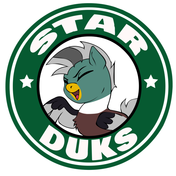 Size: 4000x4000 | Tagged: artist needed, safe, derpibooru import, oc, oc:duk, unofficial characters only, duck pony, original species, pegasus, /mlptg/ the bannermanes, image, logo, pegasus oc, png, quack, simple background, solo, starbucks, transparent background, wings