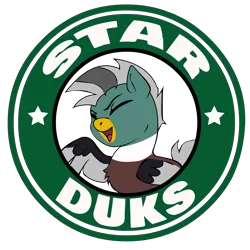 Size: 4000x4000 | Tagged: artist needed, safe, derpibooru import, oc, oc:duk, unofficial characters only, duck pony, original species, pegasus, /mlptg/ the bannermanes, image, logo, pegasus oc, png, quack, simple background, solo, starbucks, transparent background, wings