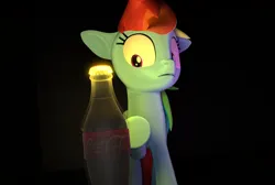 Size: 2672x1796 | Tagged: safe, artist:reinbou, derpibooru import, rainbow dash, pegasus, pony, 3d, black background, coca-cola, image, png, simple background, solo