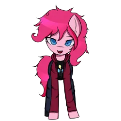 Size: 1000x1000 | Tagged: safe, alternate version, artist:menalia, derpibooru import, pinkie pie, earth pony, pony, clothes, danganronpa, female, hoodie, image, looking at you, mare, pants, pixel art, png, shirt, shoes, simple background, smiling, solo, sprite, style emulation, transparent background