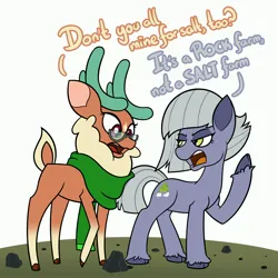 Size: 3000x3000 | Tagged: safe, artist:mrneo, derpibooru import, cashmere (tfh), limestone pie, deer, earth pony, pony, reindeer, them's fightin' herds, clothes, cloven hooves, community related, crossover, glasses, image, jpeg, rock, scarf