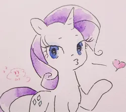 Size: 2048x1829 | Tagged: safe, artist:fipoki, derpibooru import, rarity, pony, unicorn, blowing a kiss, female, floating heart, heart, horn, image, jpeg, looking at you, mare, raised hoof, simple background, solo, traditional art, white background