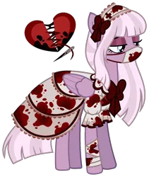 Size: 1300x1542 | Tagged: semi-grimdark, artist:strawberry-spritz, derpibooru import, oc, unofficial characters only, pegasus, pony, base, blood, clothes, dress, female, image, magical lesbian spawn, mare, offspring, parent:inky rose, parent:lily lace, png, simple background, solo, transparent background