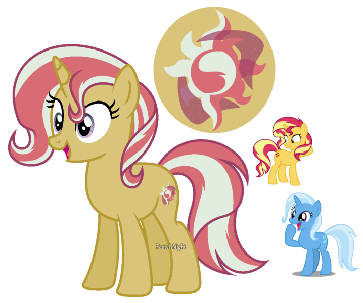 Size: 1216x1016 | Tagged: safe, artist:pastelnightyt, derpibooru import, sunset shimmer, trixie, oc, pony, base used, female, image, magical lesbian spawn, mare, offspring, parent:sunset shimmer, parent:trixie, parents:suntrix, png, simple background, transparent background