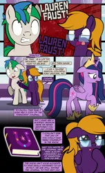 Size: 1920x3168 | Tagged: safe, artist:alexdti, derpibooru import, twilight sparkle, twilight sparkle (alicorn), oc, oc:purple creativity, oc:star logic, alicorn, pegasus, pony, unicorn, comic:quest for friendship, book, comic, friendship journal, image, magic, png