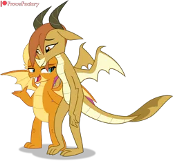 Size: 5000x4650 | Tagged: safe, artist:frownfactory, derpibooru import, ocellus, smolder, changedling, changeling, dragon, disguise, disguised changedling, disguised changeling, dragon ocellus, dragoness, female, horns, image, png, simple background, spread wings, transparent background, vector, wings