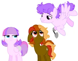 Size: 4200x3304 | Tagged: safe, artist:feather_bloom, derpibooru import, oc, oc:cocoa butter, oc:lueur rose, oc:neon swirl, earth pony, pegasus, pony, amputee, blushing, brother and sister, female, flying, image, male, png, prosthetic limb, prosthetics, siblings, simple background, twins