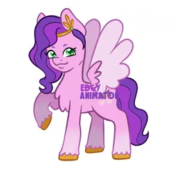 Size: 2000x2000 | Tagged: safe, artist:edgyanimator, derpibooru import, pipp petals, pegasus, pony, adorapipp, chest fluff, coat markings, colored wings, crown, cute, female, firealpaca, fluffy wings, g5, green eyes, image, jewelry, looking at you, mare, markings, pink coat, png, princess pipp, purple hair, raised hoof, regalia, royalty, simple, simple background, smiling, socks (coat marking), solo, spread wings, tail, unshorn fetlocks, white background, wings