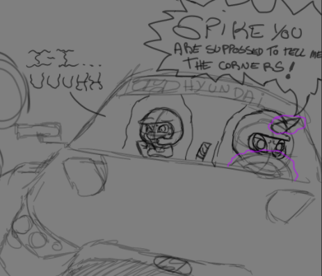 Size: 463x397 | Tagged: safe, artist:bifrose, derpibooru import, spike, twilight sparkle, dragon, pony, unicorn, angry, baby, baby dragon, car, helmet, hyundai, image, nervous, png, racing