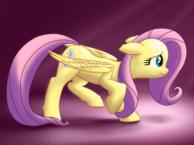 Size: 2880x2160 | Tagged: safe, artist:stellardust, derpibooru import, fluttershy, pegasus, pony, female, high res, image, mare, nervous, png, shaking, shy, solo, walking