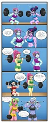 Size: 2000x4961 | Tagged: suggestive, artist:ameliacostanza, derpibooru import, indigo zap, lemon zest, sci-twi, sour sweet, sugarcoat, sunny flare, twilight sparkle, human, equestria girls, friendship games, belly button, breasts, busty indigo zap, busty lemon zest, busty sci-twi, busty sour sweet, busty sugarcoat, busty sunny flare, busty twilight sparkle, cleavage, clothes, comic, crystal prep shadowbolts, ear piercing, exercise, female, female focus, females only, glasses, headphones, image, indigo max, jpeg, liftin' zest, lifting, muscles, muscular female, piercing, pigtails, ponytail, shadow five, shadow six, solo focus, sour swole, sports bra, sunny flank, sunny flex, supercoat, sweat, sweatdrop, twilight muscle, twintails, weight lifting, weights, workout, workout outfit