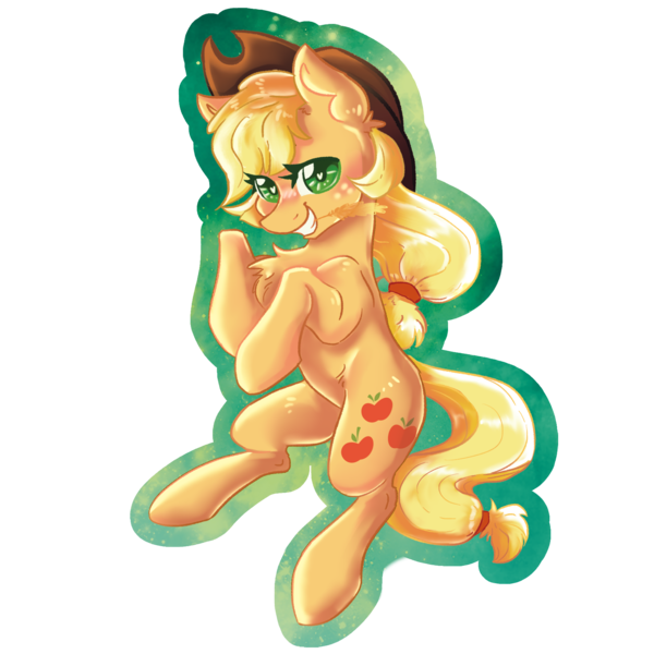 Size: 2000x2000 | Tagged: safe, artist:dankpegasista, derpibooru import, applejack, earth pony, pony, applejack's hat, blonde, blonde mane, blushing, chest fluff, country applejack, cowboy hat, ear fluff, eyelashes, female, floating, flowy mane, full body, green background, hairband, hat, highlights, image, looking at you, orange fur, outline, png, raised hoof, shading, simple background, simple shading, smiling, smiling at you, solo, straw in mouth, teeth, transparent background, upright