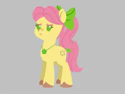 Size: 2048x1536 | Tagged: safe, artist:allisonpopick, derpibooru import, posey (g5), earth pony, pony, angry, beady eyes, bow, chibi, g5, gray background, hair bow, image, jewelry, jpeg, necklace, posey bloom is not amused, scowl, simple background, solo, tail, tail bow, unamused