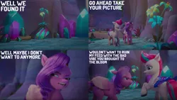 Size: 2000x1125 | Tagged: safe, derpibooru import, edit, edited screencap, editor:quoterific, screencap, pipp petals, zipp storm, pegasus, pony, my little pony: make your mark, my little pony: make your mark chapter 2, angry, annoyed, argument, cave, diadem, duo, duo female, female, flower, frown, g5, headband, image, irritated, jewelry, mare, ocean lily, open mouth, pipp petals is not amused, png, portrait of a princess, regalia, royal sisters (g5), siblings, sisters, unamused, zipp storm is not amused
