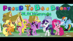 Size: 1920x1080 | Tagged: safe, artist:blackgryph0n, artist:user15432, derpibooru import, applejack, fluttershy, pinkie pie, rainbow dash, rarity, spike, twilight sparkle, twilight sparkle (alicorn), alicorn, dragon, earth pony, pegasus, pony, unicorn, animated, crown, image, jewelry, link in description, looking at you, mane six, music, ponyville, proud to be a brony, regalia, smiling, song, sound only, sparkles, webm, youtube link