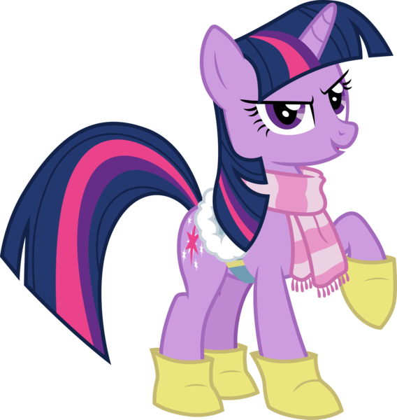 Size: 3000x3169 | Tagged: safe, artist:cloudyglow, derpibooru import, twilight sparkle, winter wrap up, .ai available, clothes, image, png, saddle, scarf, simple background, solo, striped scarf, tack, transparent background, vector