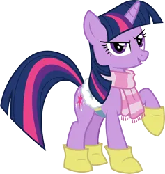 Size: 3000x3169 | Tagged: safe, artist:cloudyglow, derpibooru import, twilight sparkle, winter wrap up, .ai available, clothes, image, png, saddle, scarf, simple background, solo, striped scarf, tack, transparent background, vector