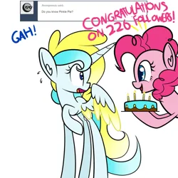 Size: 1024x1024 | Tagged: safe, artist:princessfaeron, derpibooru import, pinkie pie, oc, oc:wish maker, alicorn, pony, ask wish maker, cake, female, food, image, jpeg, mare, milestone