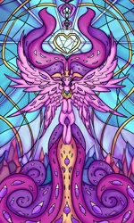 Size: 3500x5833 | Tagged: safe, artist:rocket-lawnchair, derpibooru import, princess cadance, alicorn, pony, absurd resolution, angel, biblically accurate angels, female, image, mare, multiple eyes, multiple wings, png, solo, spread wings, stained glass, wings