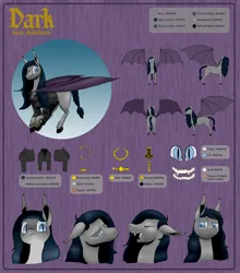 Size: 2020x2300 | Tagged: safe, artist:darkhestur, derpibooru import, oc, oc:dark, bat pony, accessories, bat pony oc, bat wings, clothes, color background, expressions, image, png, ponysona, reference sheet, wings