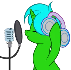 Size: 4520x4431 | Tagged: safe, artist:candysweets90240, artist:howie, derpibooru import, oc, oc:green byte, unofficial characters only, base used, headphones, image, microphone, png, simple background, solo, transparent background