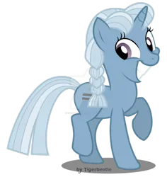 Size: 869x920 | Tagged: dead source, safe, artist:tigerbeetle, derpibooru import, trixie, pony, unicorn, season 5, the cutie map, blue mane, blue tail, braid, desaturated, deviantart watermark, equal cutie mark, equalized, female, forced smile, image, looking back, mare, obtrusive watermark, png, prancing, purple eyes, raised hoof, shadow, simple background, smiling, solo, source in the description, stepford smiler, tail, transparent background, trotting, two toned mane, two toned tail, watermark, wide smile