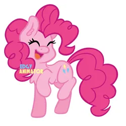 Size: 2000x2000 | Tagged: safe, artist:edgyanimator, derpibooru import, pinkie pie, earth pony, pony, chest fluff, cute, diapinkes, ear fluff, eyes closed, female, happy, image, mare, open mouth, open smile, pink coat, pink hair, png, raised hoof, raised leg, simple, simple background, smiling, solo, tail, white background