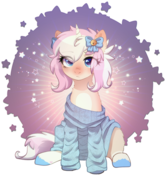 Size: 1988x2112 | Tagged: safe, alternate version, artist:avrameow, derpibooru import, part of a set, oc, unofficial characters only, pony, unicorn, alternate character, clothes, commission, horn, image, oversized clothes, png, simple background, solo, sweater, transparent background, unicorn oc, ych result