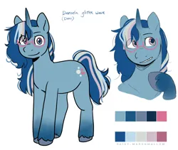 Size: 3451x2919 | Tagged: safe, artist:daisy_marshmallow, derpibooru import, oc, oc:daniela glitter wave, unofficial characters only, unicorn, glasses, horn, image, png, reference sheet, simple background, solo, unicorn oc, white background