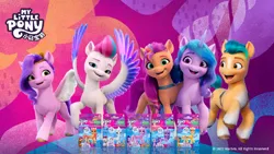 Size: 690x389 | Tagged: safe, derpibooru import, official, hitch trailblazer, izzy moonbow, pipp petals, sunny starscout, zipp storm, cute, female, g5, image, jpeg, my little pony logo, royal sisters (g5), siblings, sisters, weibo