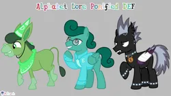 Size: 7111x4000 | Tagged: safe, artist:melisareb, derpibooru import, part of a set, bat pony, donkey, pegasus, pony, .svg available, 16:9, alphabet lore, angry, bandage, bandana, blaze (coat marking), bracelet, clothes, coat markings, collar, crossover, d, donkeyfied, e, f, facial markings, fangs, gray background, hat, image, male, party hat, png, raised hoof, simple background, smiling, species swap, spiked collar, spiked wristband, stallion, teeth, topwear, trio, trio male, vector, wings, wristband