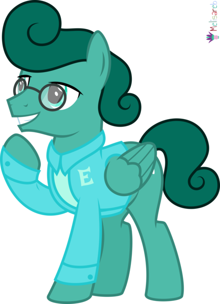 Size: 4000x5529 | Tagged: safe, artist:melisareb, derpibooru import, part of a set, pegasus, pony, .svg available, alphabet lore, clothes, crossover, e, image, lidded eyes, male, png, raised hoof, simple background, smiling, solo, species swap, stallion, teeth, topwear, transparent background, vector, wings