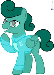 Size: 4000x5529 | Tagged: safe, artist:melisareb, derpibooru import, part of a set, pegasus, pony, .svg available, alphabet lore, clothes, crossover, e, image, lidded eyes, male, png, raised hoof, simple background, smiling, solo, species swap, stallion, teeth, topwear, transparent background, vector, wings