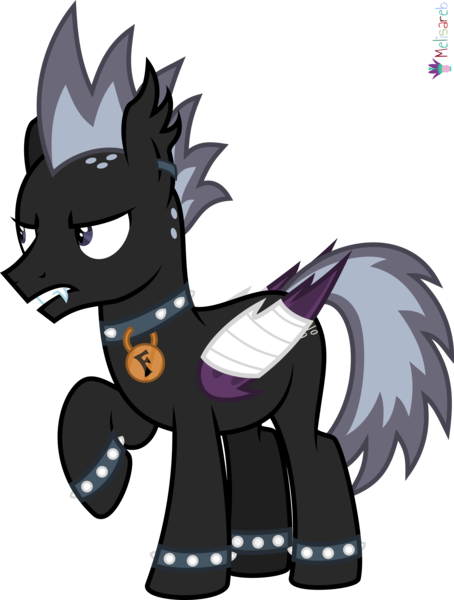 Size: 4000x5292 | Tagged: safe, artist:melisareb, derpibooru import, part of a set, bat pony, pony, .svg available, alphabet lore, angry, bandage, bracelet, collar, crossover, f, fangs, image, male, png, raised hoof, simple background, solo, species swap, spiked collar, spiked wristband, stallion, teeth, transparent background, vector, wings, wristband