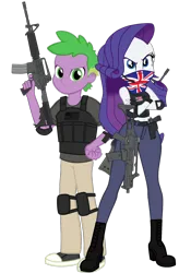 Size: 2681x4096 | Tagged: safe, artist:edy_january, artist:georgegarza01, artist:gmaplay, derpibooru import, rarity, spike, human, equestria girls, angry, assault rifle, beretta, beretta m9, body armor, breasts, british, british flag, busty rarity, call of duty, chernobyl, clothes, duo, female, g36c, g3sg1, gun, handgun, human spike, humanized, image, link, link in description, long pants, m4, m4a1, male, male and female, marine, marines, military, partner, partnership, pistol, png, rifle, s.t.a.l.k.e.r., sas, shipping, shirt, simple background, sniper, sniper rifle, soldier, soldiers, sparity, special air servies, special forces, straight, t-shirt, tactical squad, tanktop, task forces 141, the legend of zelda, transparent background, trigger discipline, union jack, united kingdom, united states, usmc, vector, warfighter, weapon