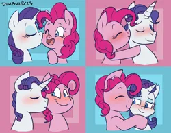 Size: 1800x1400 | Tagged: safe, artist:dimbulb, derpibooru import, pinkie pie, rarity, earth pony, pony, unicorn, blushing, bubble berry, elusive, eyes closed, female, gay, image, kiss on the cheek, kissing, lesbian, lidded eyes, male, png, raripie, rule 63, shipping
