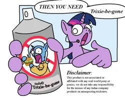 Size: 861x689 | Tagged: safe, artist:notfocks, derpibooru import, trixie, twilight sparkle, pony, unicorn, burger, comic, commercial, disclaimer, female, food, image, png, spray can, suddenly hands